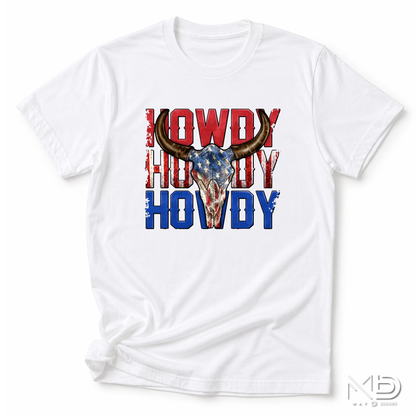 Howdy Howdy Howdy Shirt | Patriotic Cow Skull Western Graphic Tee