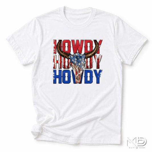 Howdy Howdy Howdy Shirt | Patriotic Cow Skull Western Graphic Tee