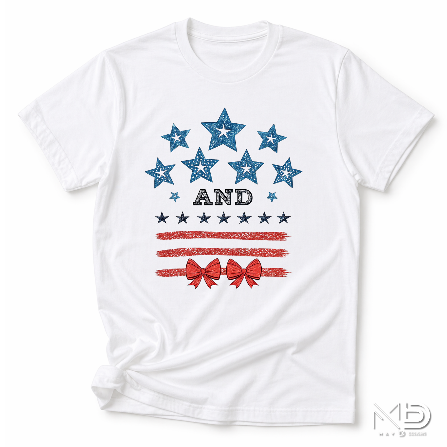 Stars and Stripes Patriotic Bow Shirt | Coquette Fourth of July Tee | Red White and Blue Bow Graphic T-Shirt | Cute Americana Shirt