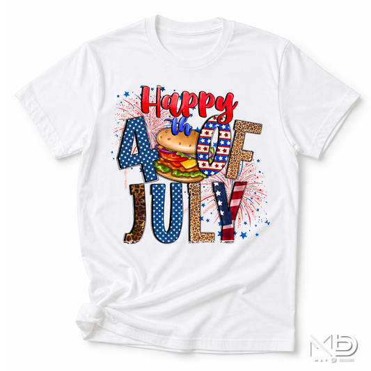 Happy 4th of July Burger Shirt | Patriotic BBQ Graphic Tee | Red White Blue Independence Day T-Shirt | Funny Summer Cookout Shirt