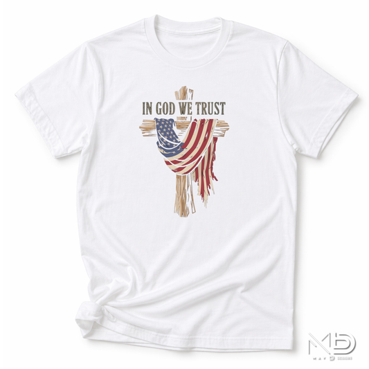 In God We Trust Patriotic Cross Shirt | Christian American Flag Tee | Faith & Freedom Graphic T-Shirt