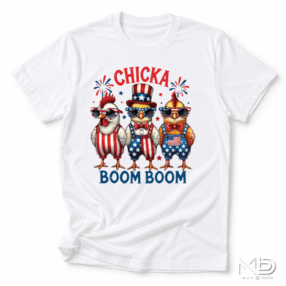 Chicka Boom Boom Shirt | Funny Patriotic Chicken Fourth of July Graphic Tee