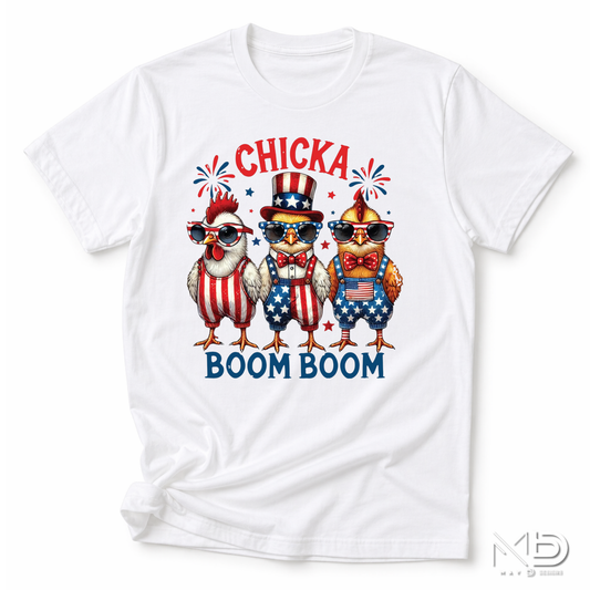 Chicka Boom Boom Shirt | Funny Patriotic Chicken Fourth of July Graphic Tee