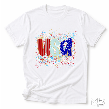 USA Patriotic Splash Shirt | Red White and Blue Americana Tee | Fourth of July Graphic T-Shirt | USA Independence Day Shirt