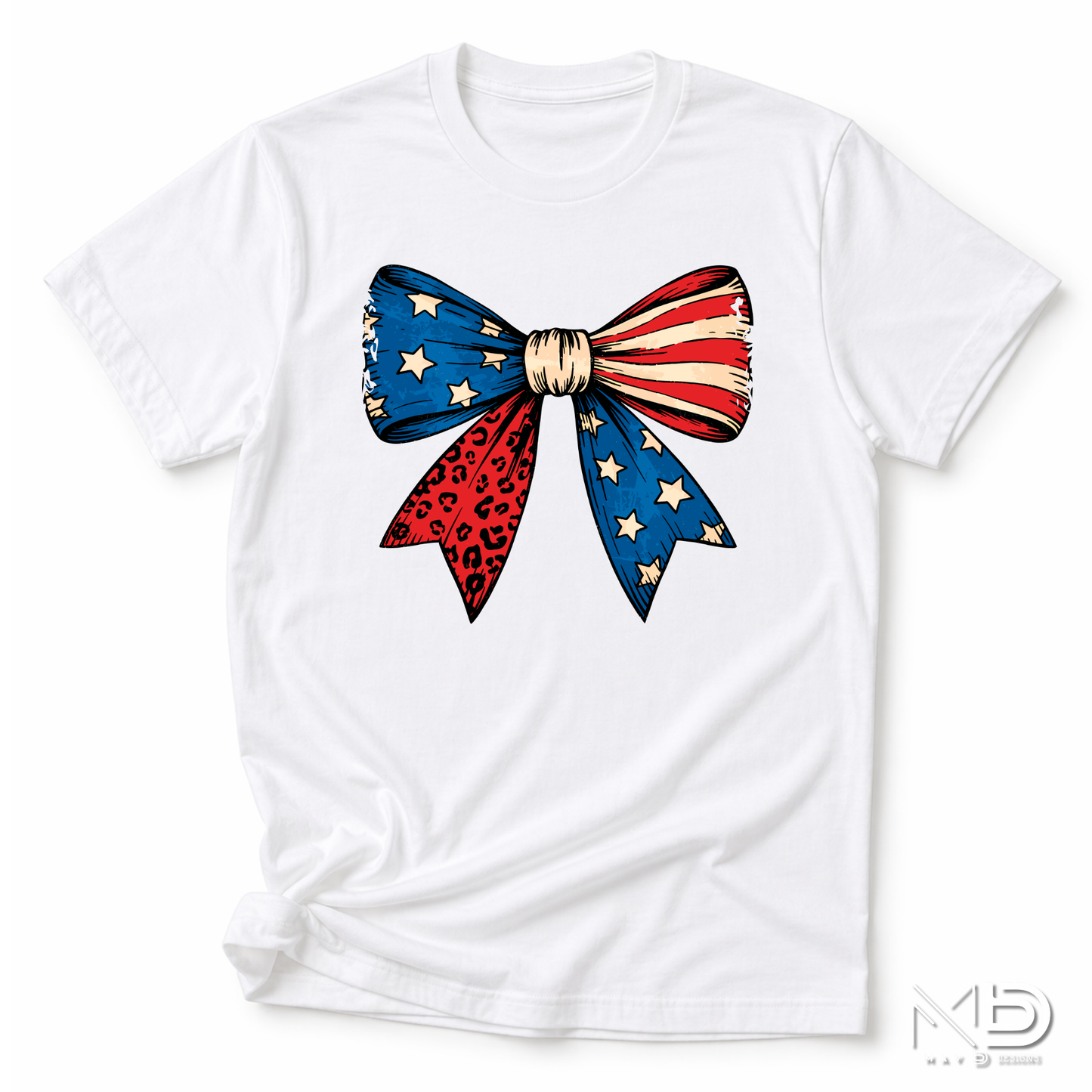 Patriotic Coquette Bow Shirt | American Flag Leopard Print Bow Tee | Fourth of July Red White & Blue T-Shirt