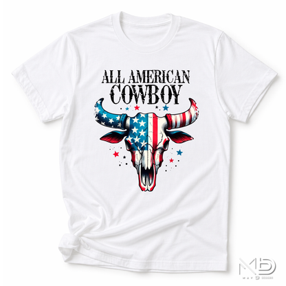 All American Cowboy Shirt | Patriotic Western Cow Skull Graphic Tee