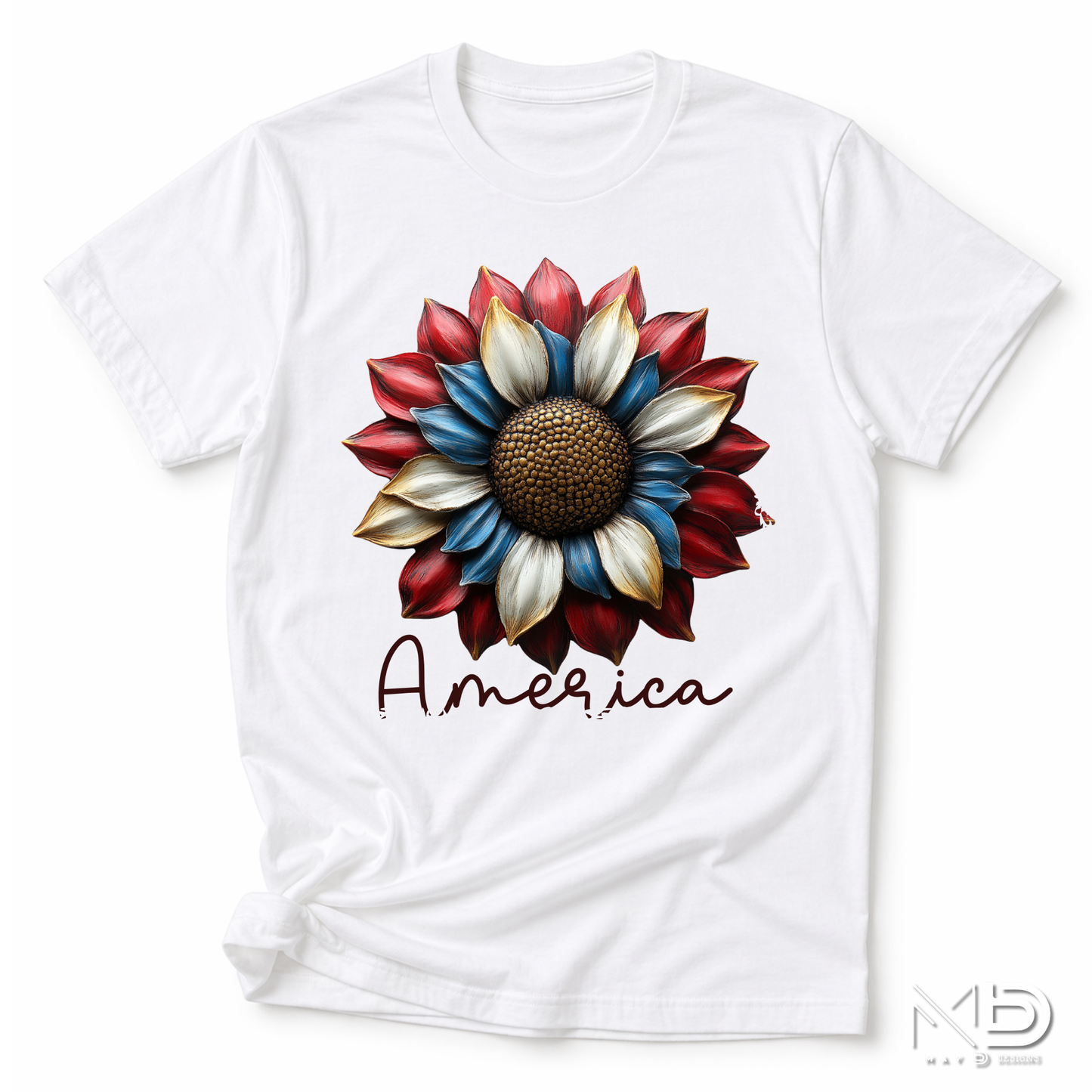 Patriotic Sunflower America Shirt | Red White Blue Floral Graphic Tee | Americana Sunflower T-Shirt | 4th of July Floral Shirt