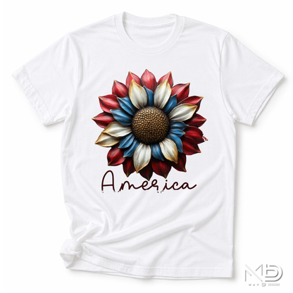 Patriotic Sunflower America Shirt | Red White Blue Floral Graphic Tee | Americana Sunflower T-Shirt | 4th of July Floral Shirt