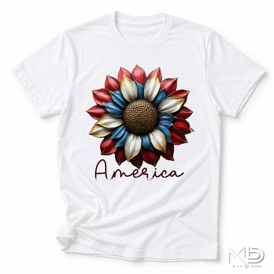 Patriotic Sunflower America Shirt | Red White Blue Floral Graphic Tee | Americana Sunflower T-Shirt | 4th of July Floral Shirt