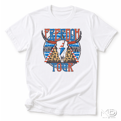 Freedom Tour Shirt | Patriotic Western Cow Skull USA Graphic Tee