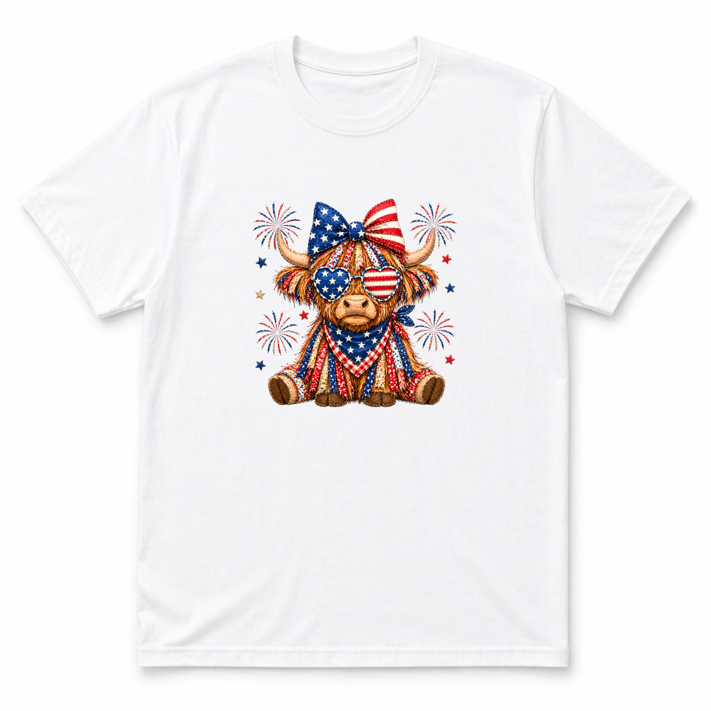 Patriotic Highland Cow Shirt | USA Flag Highland Cow Tee | Fourth of July Cow Graphic T-Shirt