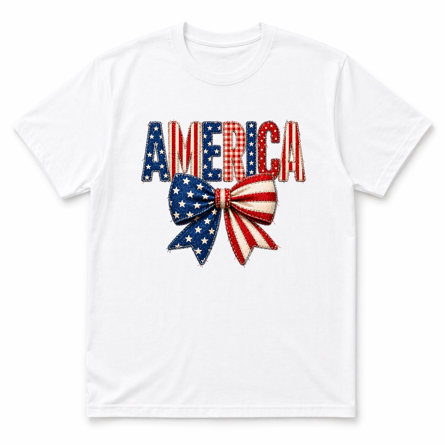 America Patriotic Bow Shirt | Red White & Blue Coquette Tee | Fourth of July Graphic T-Shirt