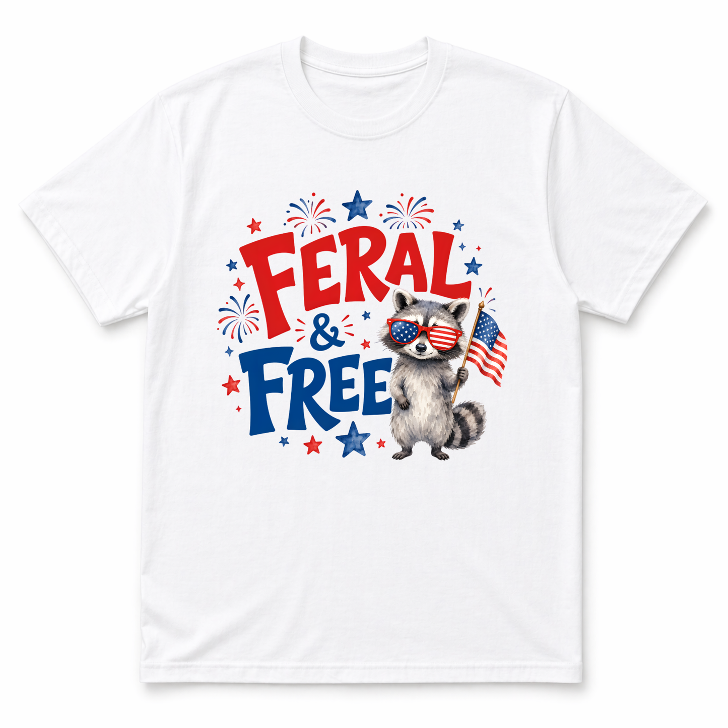 Feral & Free Raccoon Shirt | Funny Patriotic Fourth of July Tee | USA Independence Day Graphic T-Shirt