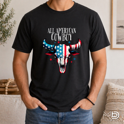 All American Cowboy Shirt | Patriotic Western Cow Skull Graphic Tee