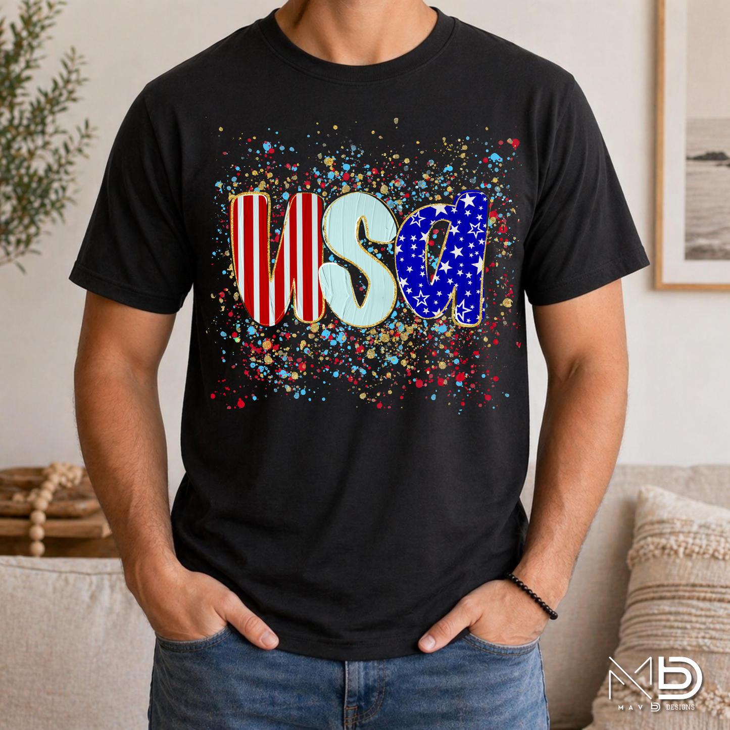 USA Patriotic Splash Shirt | Red White and Blue Americana Tee | Fourth of July Graphic T-Shirt | USA Independence Day Shirt