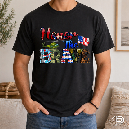 Honor The Brave Patriotic Military Shirt | Veteran Appreciation Tee | American Flag Support Our Troops T-Shirt