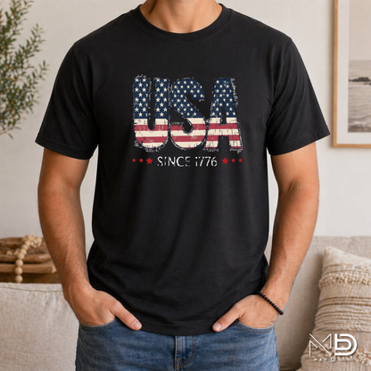 USA Since 1776 Shirt | Vintage American Flag Patriotic Graphic Tee