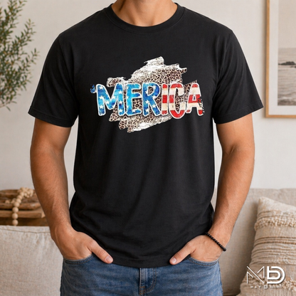’Merica Patriotic Leopard Print Shirt | Funny America Graphic Tee | Red White Blue Independence Day T-Shirt | 4th of July Shirt