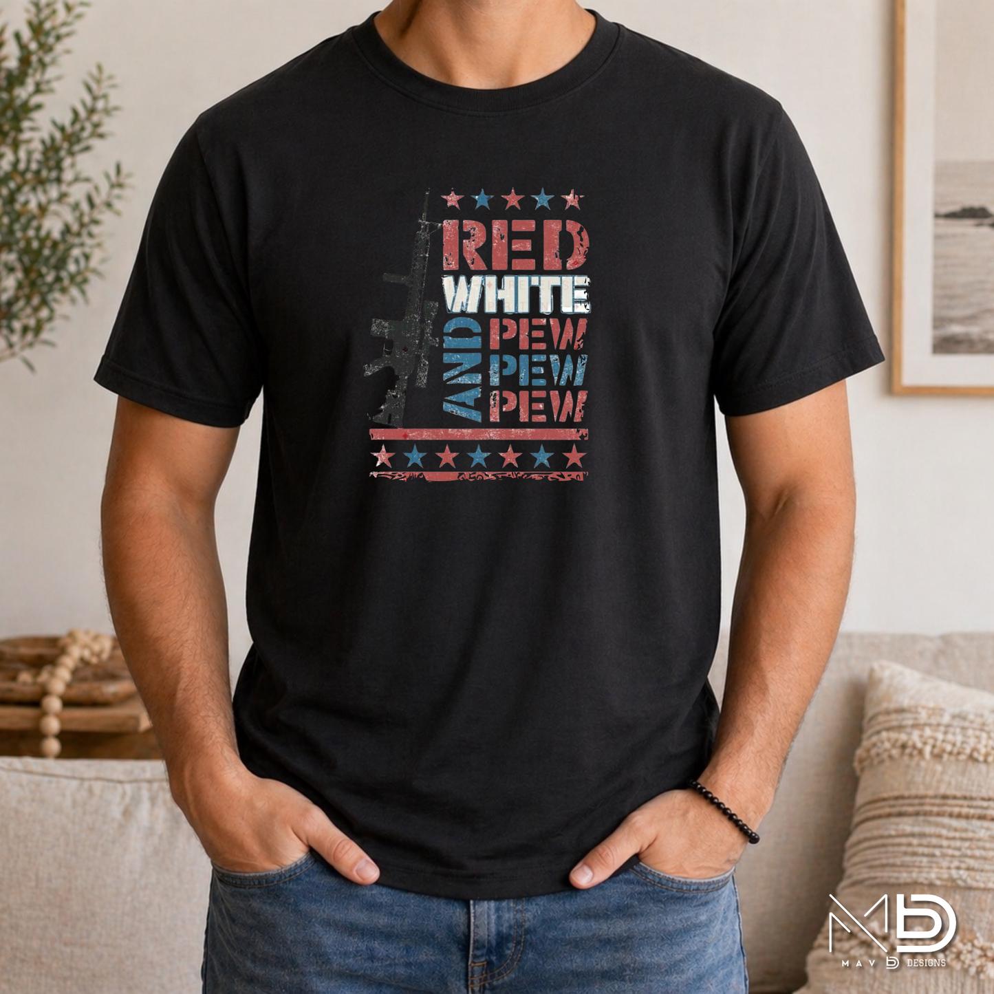 Red White & Pew Pew Shirt | Funny Patriotic Graphic Tee