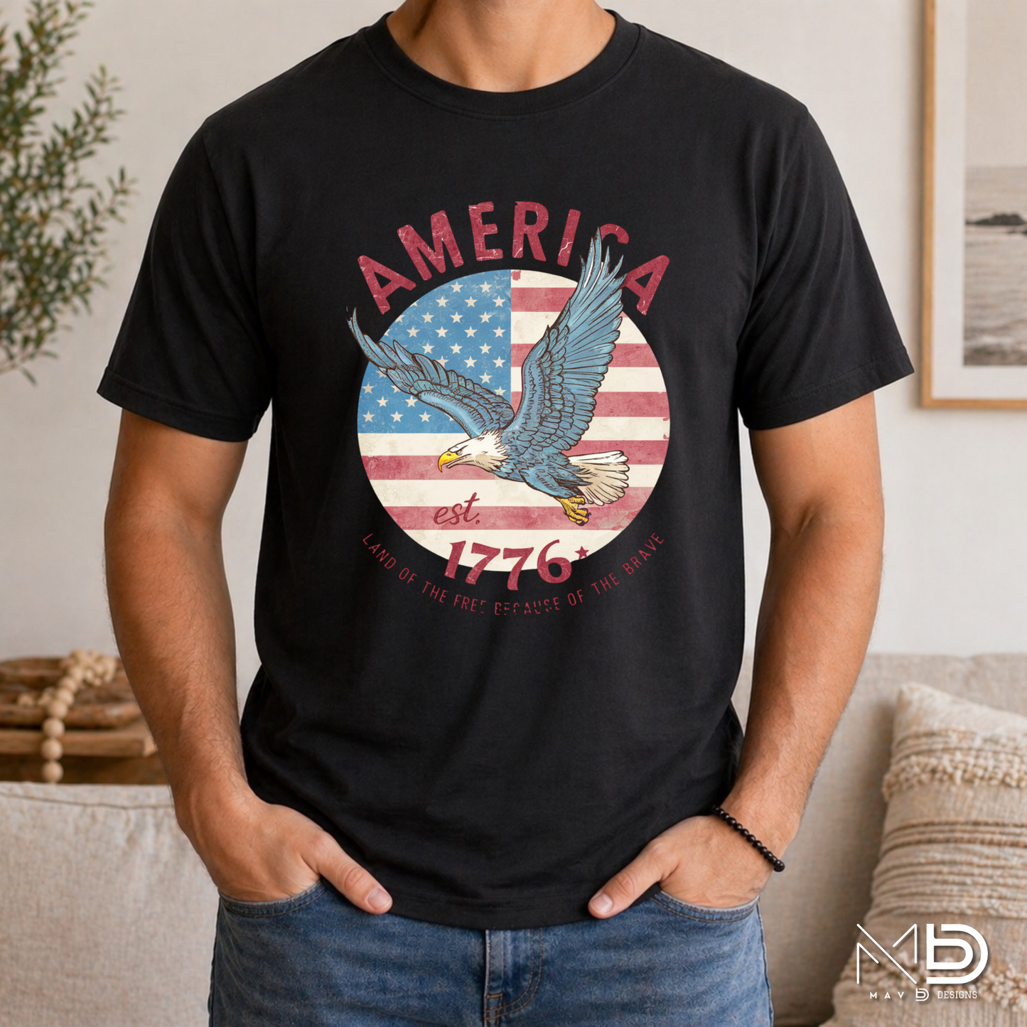 America Est. 1776 Bald Eagle Patriotic Shirt | Vintage USA Flag Graphic Tee | Freedom & Liberty Independence Day T-Shirt