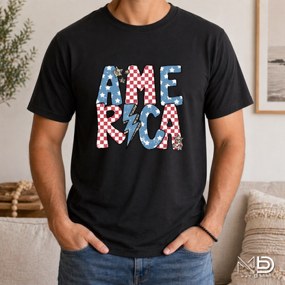 America Lightning Bolt Patriotic Shirt | Retro Fourth of July Graphic Tee