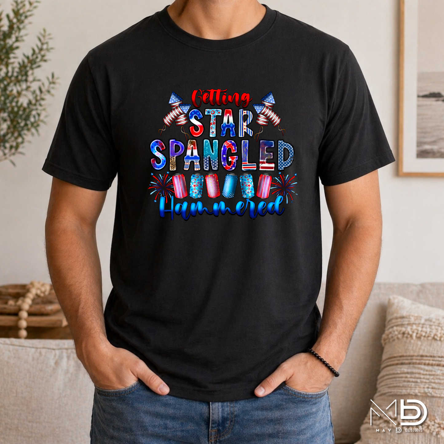 Getting Star Spangled Hammered Funny 4th of July Shirt | Patriotic Drinking Tee