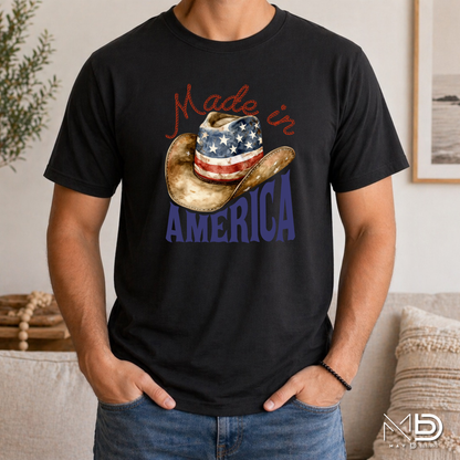 Made In America Cowboy Hat Shirt | Patriotic Western Graphic Tee | USA Country Pride T-Shirt
