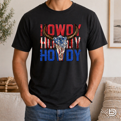 Howdy Howdy Howdy Shirt | Patriotic Cow Skull Western Graphic Tee