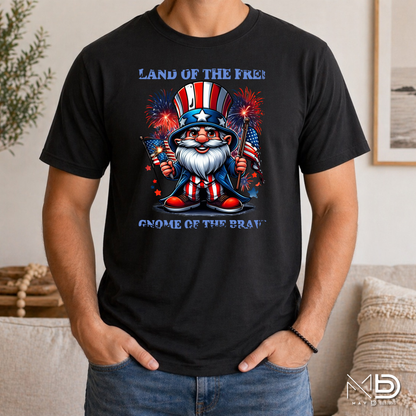 Land of the Free, Gnome of the Brave Patriotic Shirt | Uncle Sam Gnome Fourth of July Tee | USA Fireworks Graphic T-Shirt | Americana Independence Day Shirt
