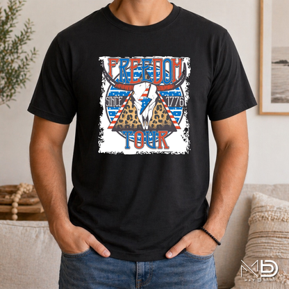 Freedom Tour Shirt | Patriotic Western Cow Skull USA Graphic Tee