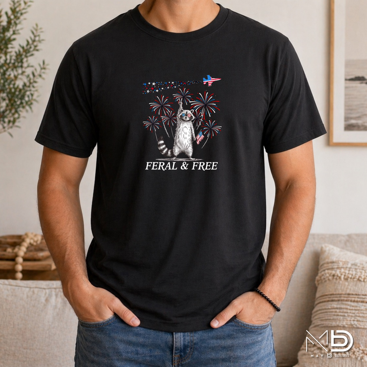 Feral & Free Raccoon Patriotic Shirt | Funny Fourth of July Tee