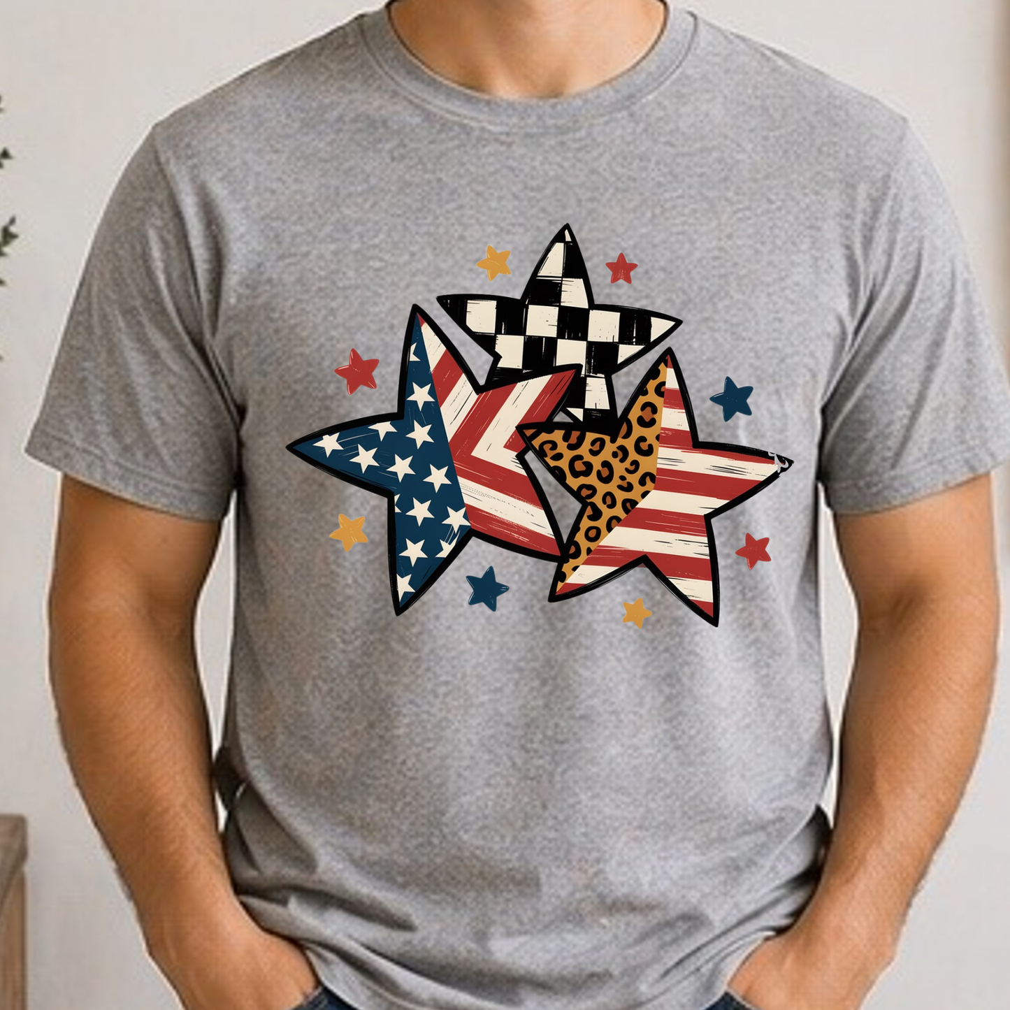 Patriotic Stars Shirt | USA Flag & Leopard Print Graphic Tee