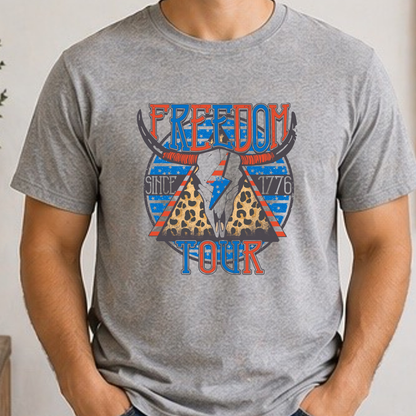 Freedom Tour Shirt | Patriotic Western Cow Skull USA Graphic Tee
