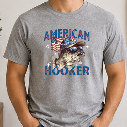 American Hooker Fishing Shirt | Patriotic Bass Fisherman Tee | Fourth of July Fishing Graphic T-Shirt