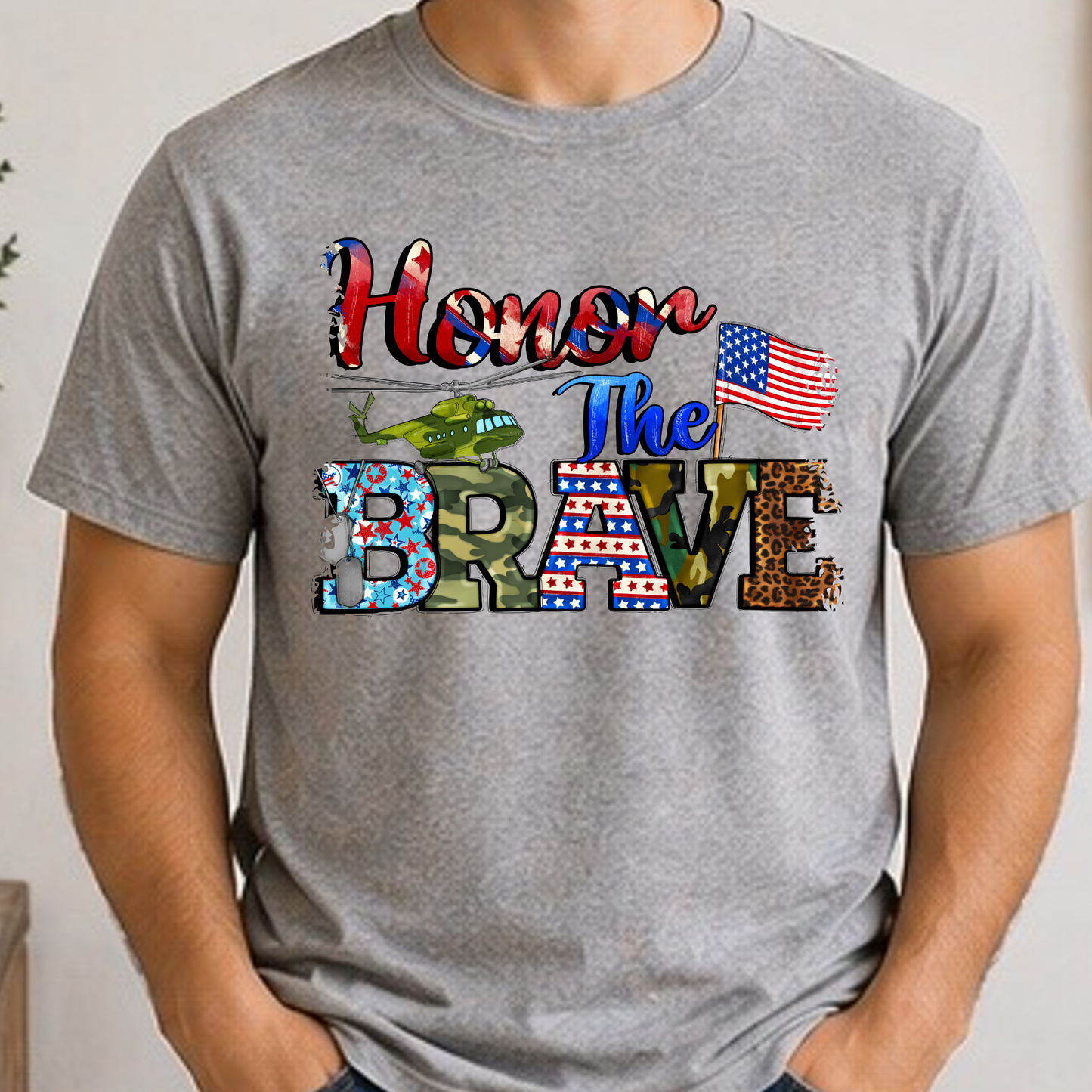 Honor The Brave Patriotic Military Shirt | Veteran Appreciation Tee | American Flag Support Our Troops T-Shirt