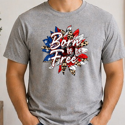 Born to Be Free Patriotic Leopard Sunflower Shirt