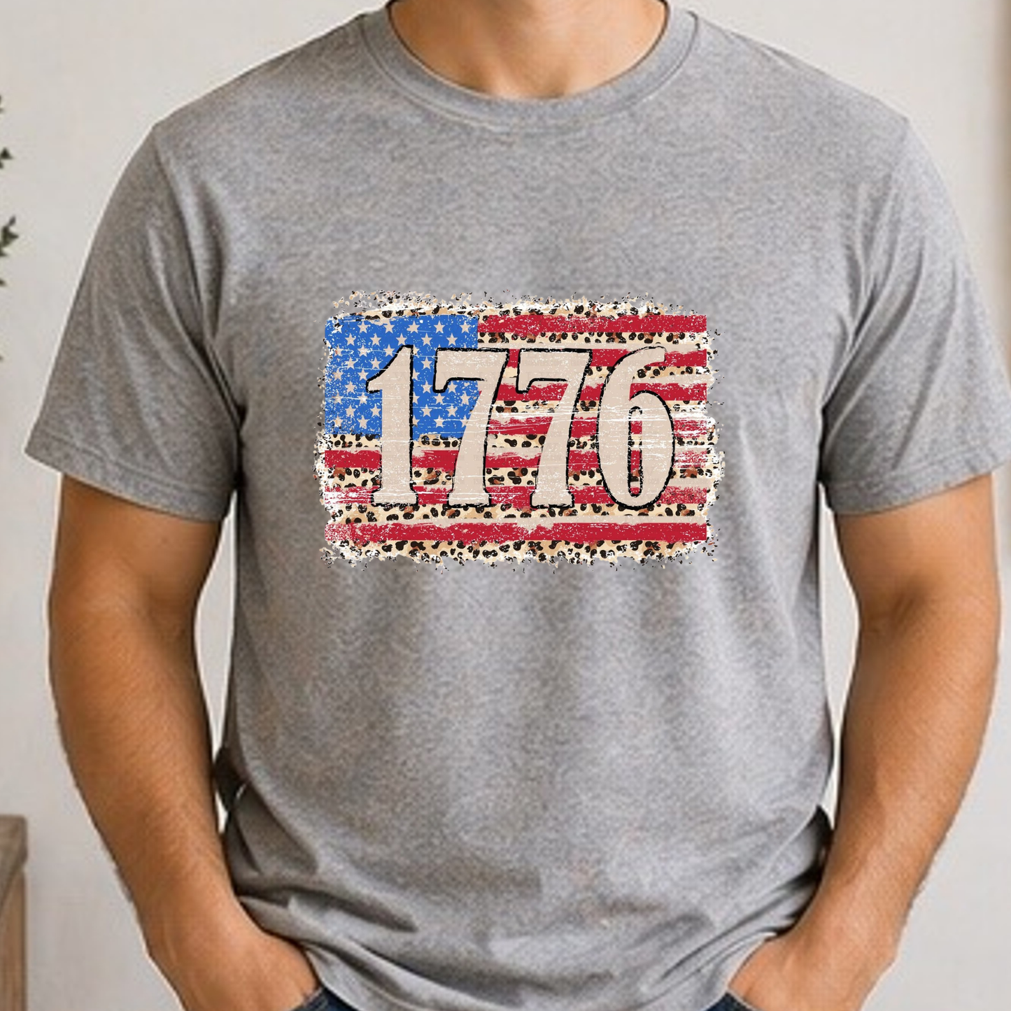 1776 Patriotic Leopard Flag Shirt | Vintage America Independence Day Tee | Fourth of July Graphic T-Shirt