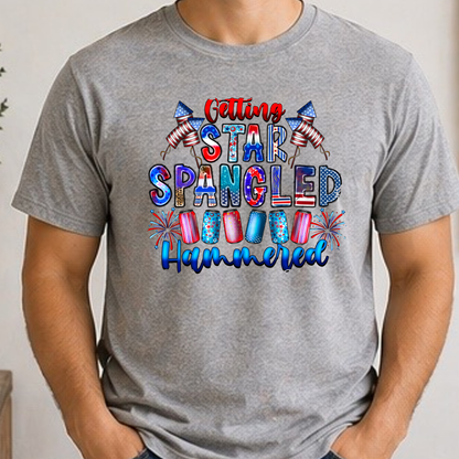 Getting Star Spangled Hammered Funny 4th of July Shirt | Patriotic Drinking Tee