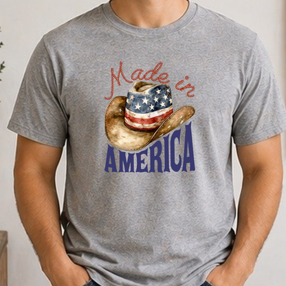 Made In America Cowboy Hat Shirt | Patriotic Western Graphic Tee | USA Country Pride T-Shirt
