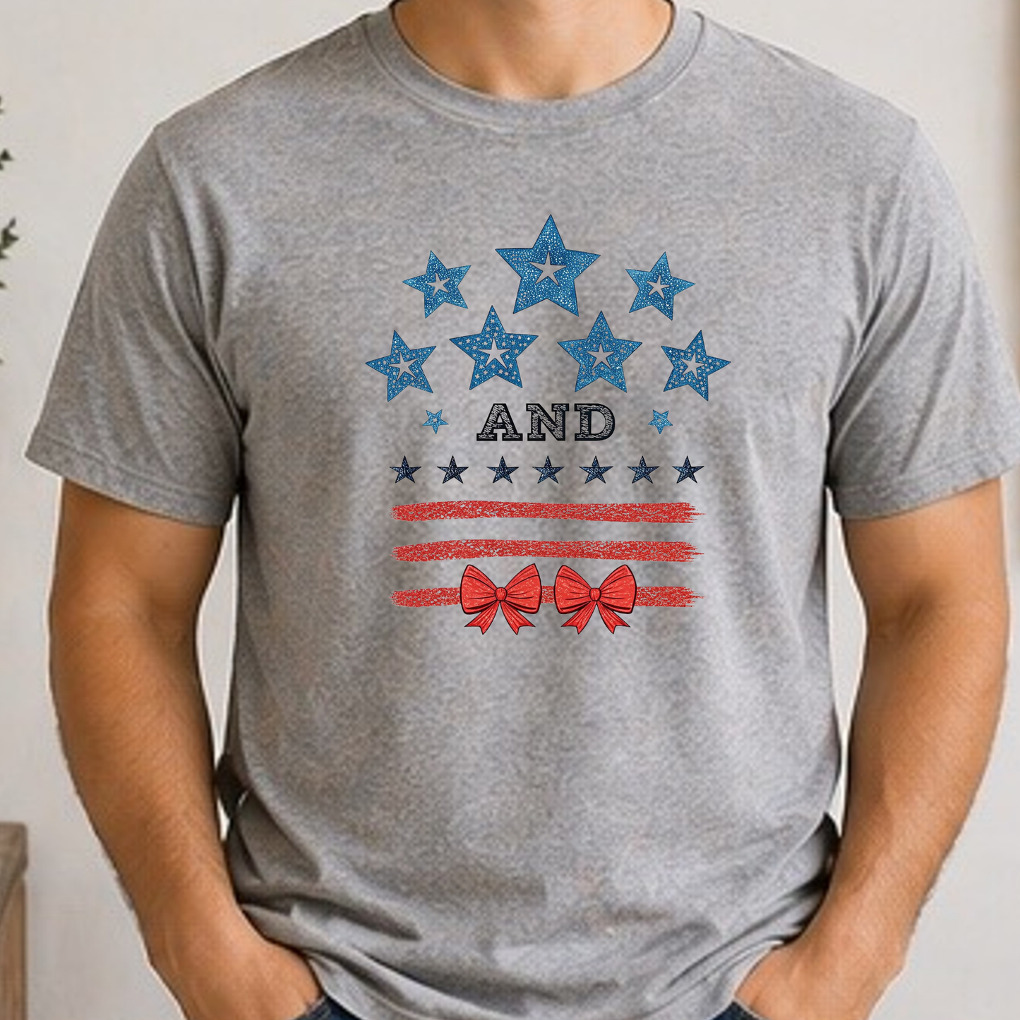 Stars and Stripes Patriotic Bow Shirt | Coquette Fourth of July Tee | Red White and Blue Bow Graphic T-Shirt | Cute Americana Shirt