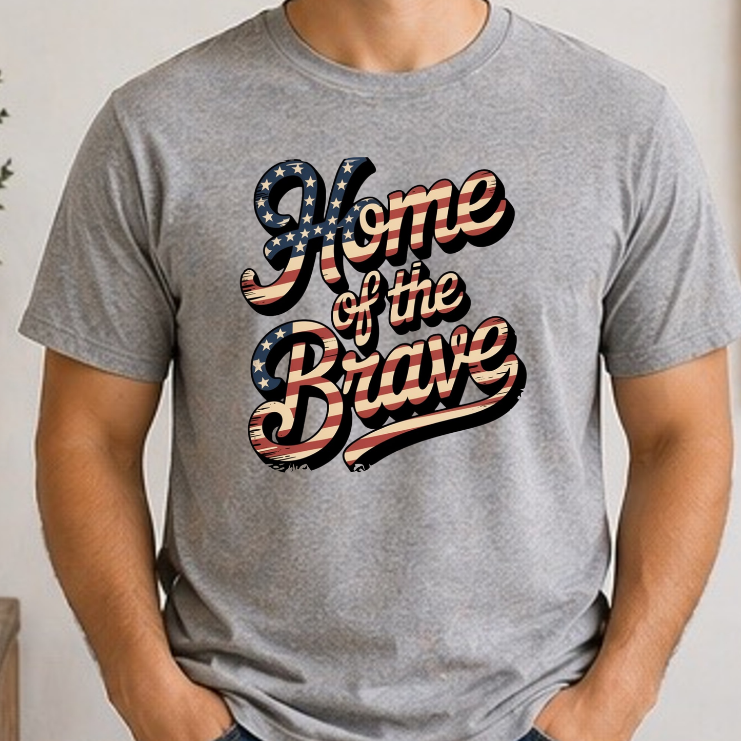Home of the Brave Patriotic Graphic T-Shirt | Vintage American Flag Typography Tee | Fourth of July USA Shirt | Red White Blue Americana Tee