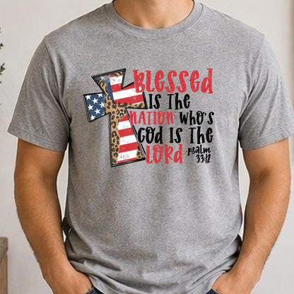 Blessed Is the Nation Patriotic Christian Shirt | Psalm 33:12 Faith Tee