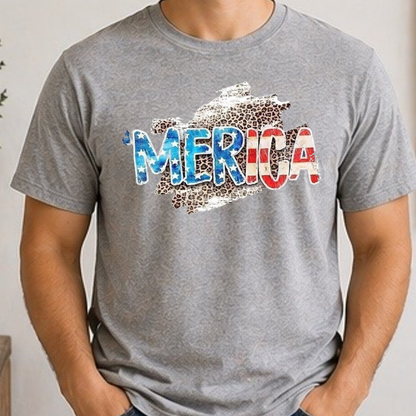 ’Merica Patriotic Leopard Print Shirt | Funny America Graphic Tee | Red White Blue Independence Day T-Shirt | 4th of July Shirt