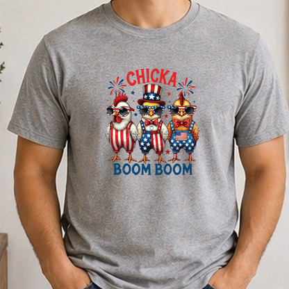 Chicka Boom Boom Shirt | Funny Patriotic Chicken Fourth of July Graphic Tee