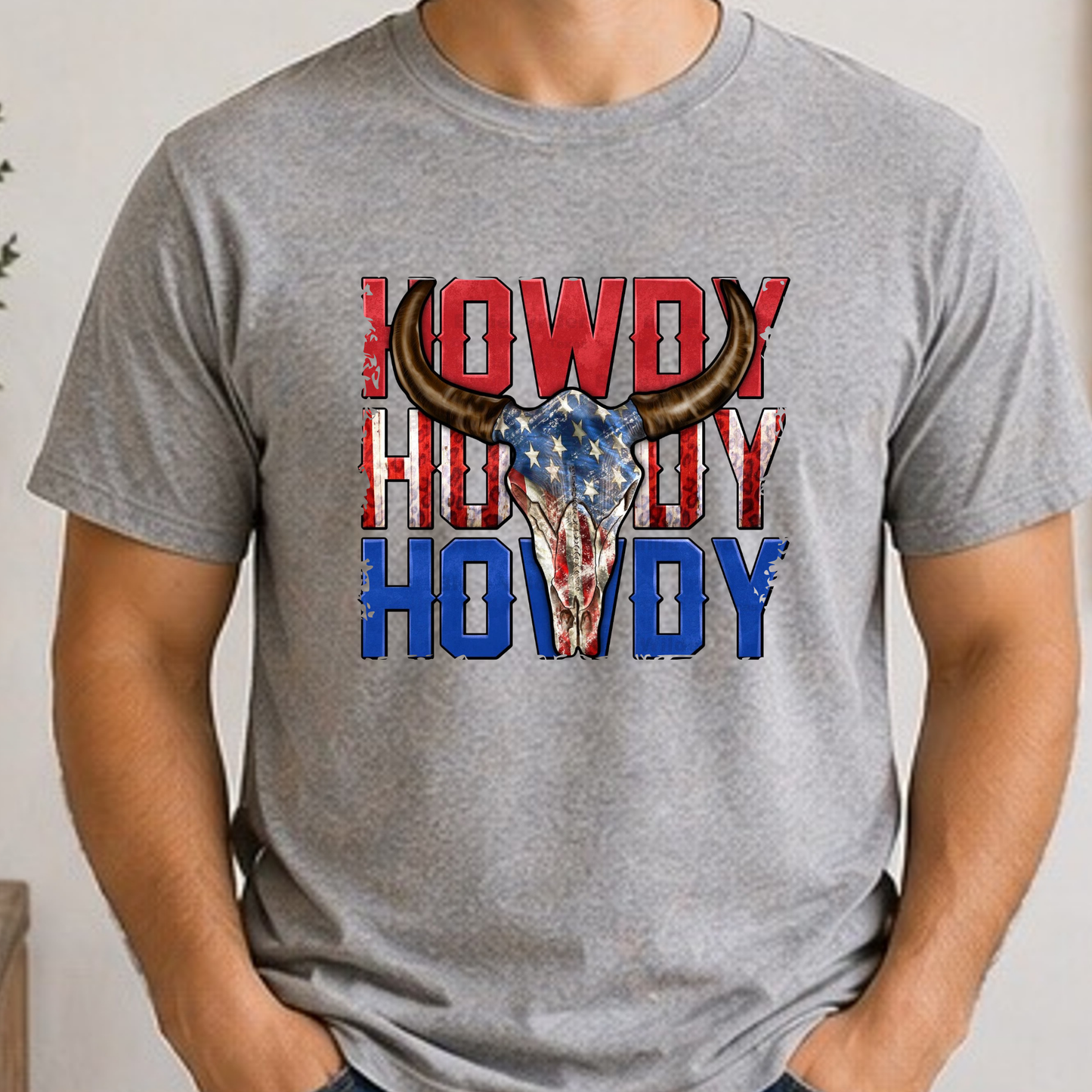 Howdy Howdy Howdy Shirt | Patriotic Cow Skull Western Graphic Tee