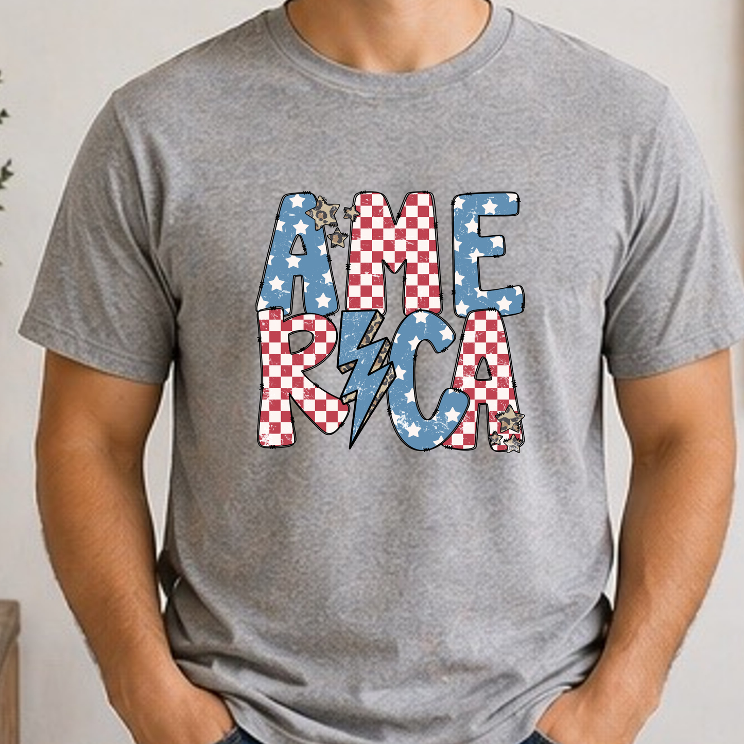 America Lightning Bolt Patriotic Shirt | Retro Fourth of July Graphic Tee