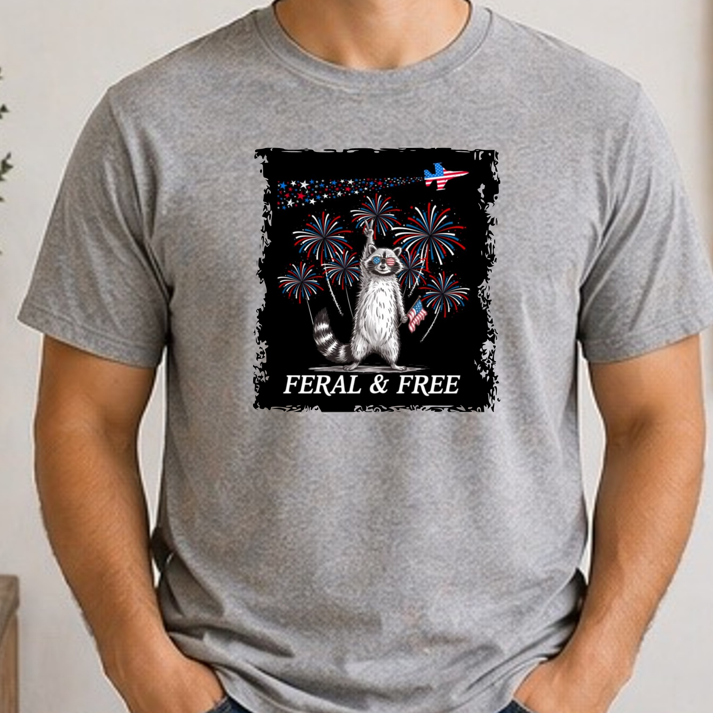 Feral & Free Raccoon Patriotic Shirt | Funny Fourth of July Tee