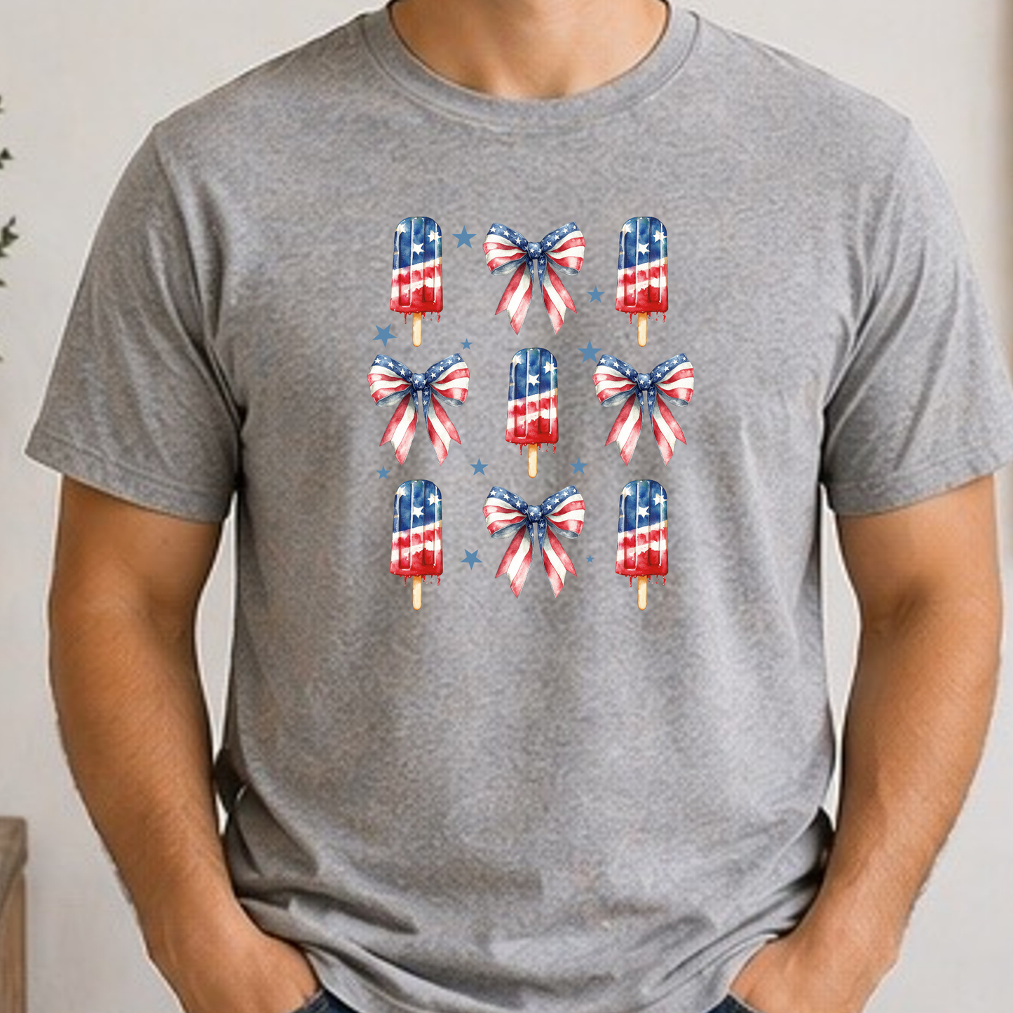 Patriotic Popsicle Shirt | Fourth of July Bow Tee | Red White Blue Summer Graphic T-Shirt