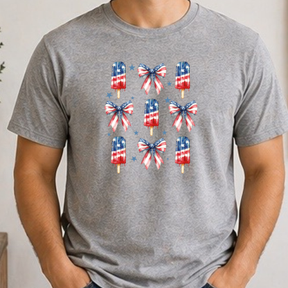 Patriotic Popsicle Shirt | Fourth of July Bow Tee | Red White Blue Summer Graphic T-Shirt