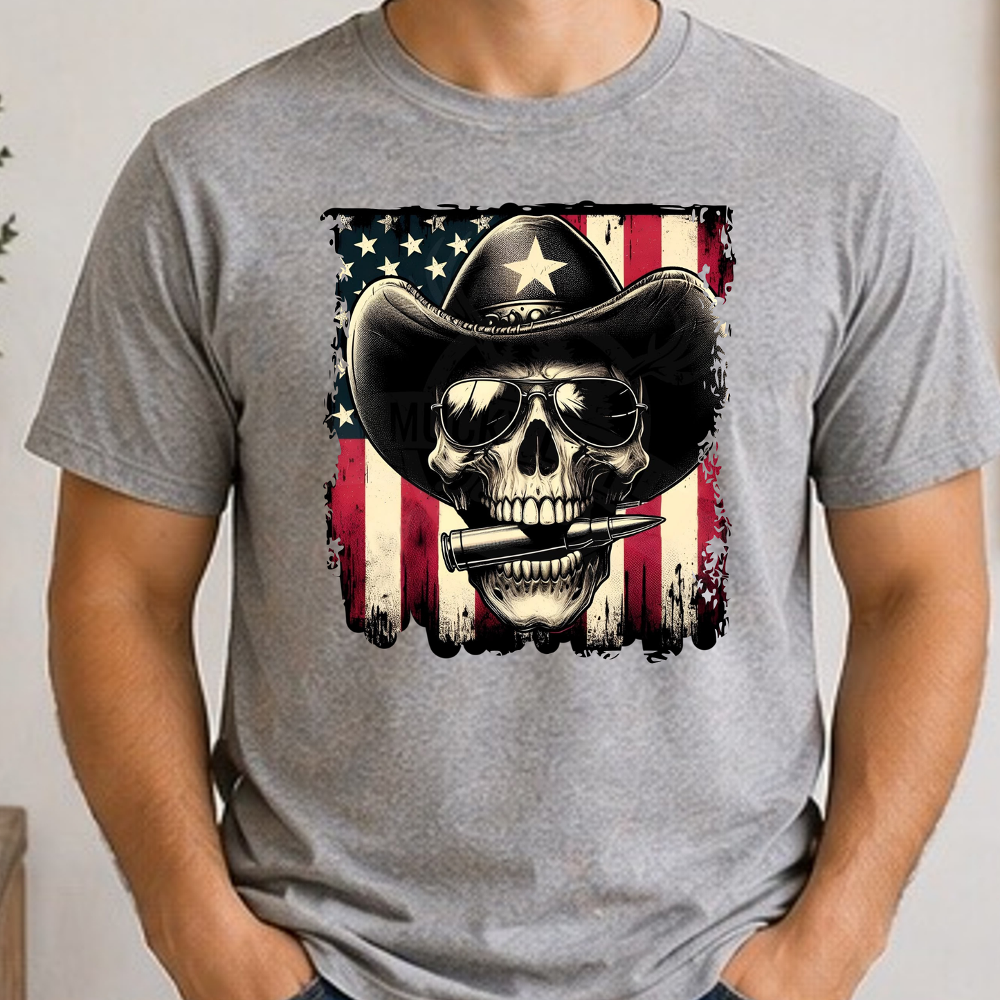 Patriotic Cowboy Skull Shirt | American Flag Western Graphic Tee